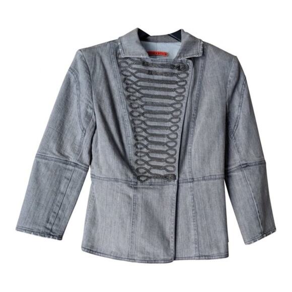 Alice + Olivia MILITARY Jacket Sz S/P Gray Chain Moto London Goth Grunge Fairy - Picture 5 of 10